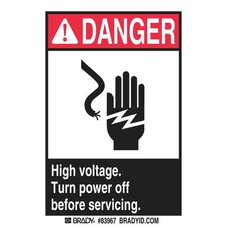 Brady Danger Sign, 3 1/2 in Height, 5 in Width, Polyester, Rectangle, English 83967